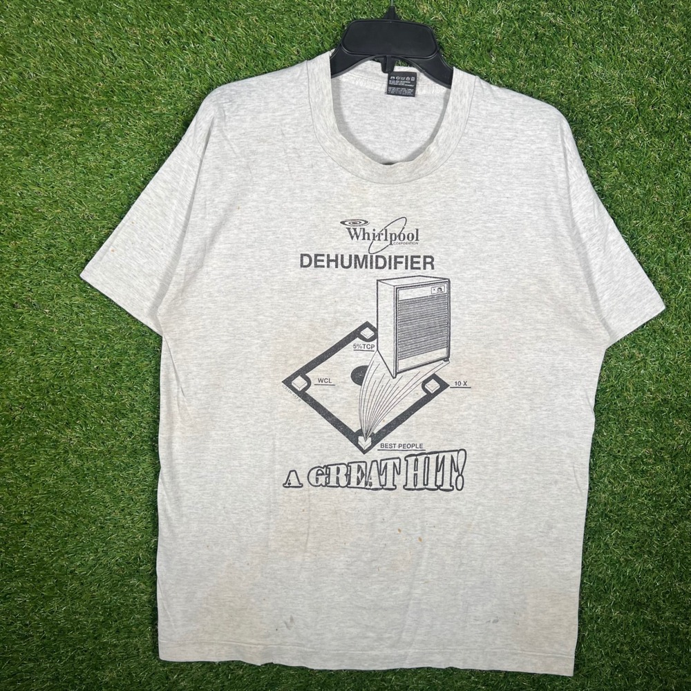 Vintage 90s Whirlpool Dehumidifier T Shirt Gray‎ Single Stitch Promo Graphic L